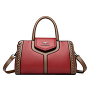 Bolsa de couro de bloco colorido feminina, bolsa de ombro versátil, multifuncional, bolsa de viajante de negócios, grande capacidade, moda