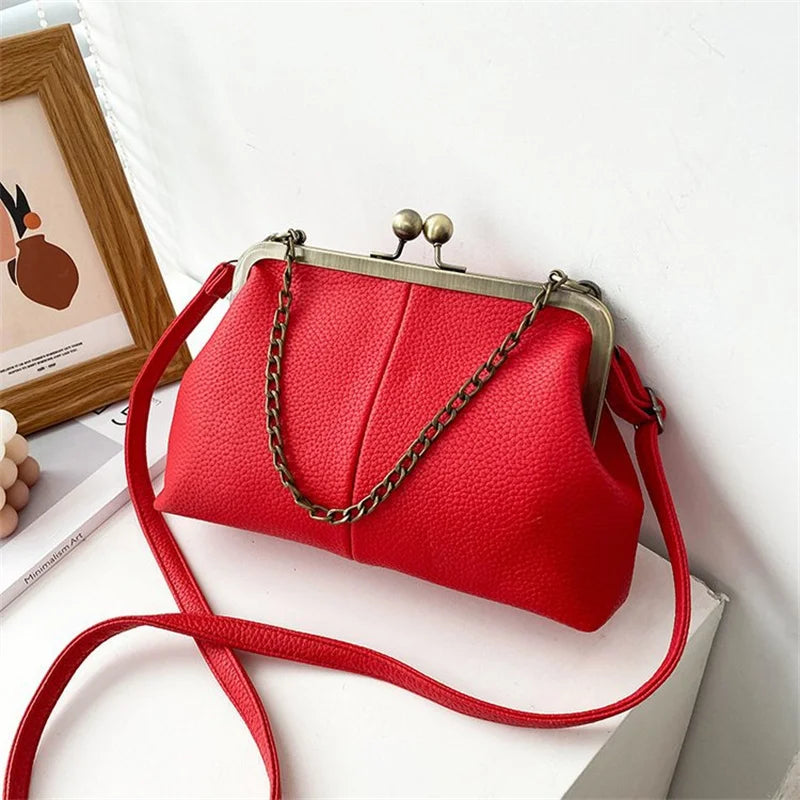 Bolsa de ombro pequena elegante de couro PU para mulheres, bolsa retrô, bolsas crossbody, couro macio, designer de luxo