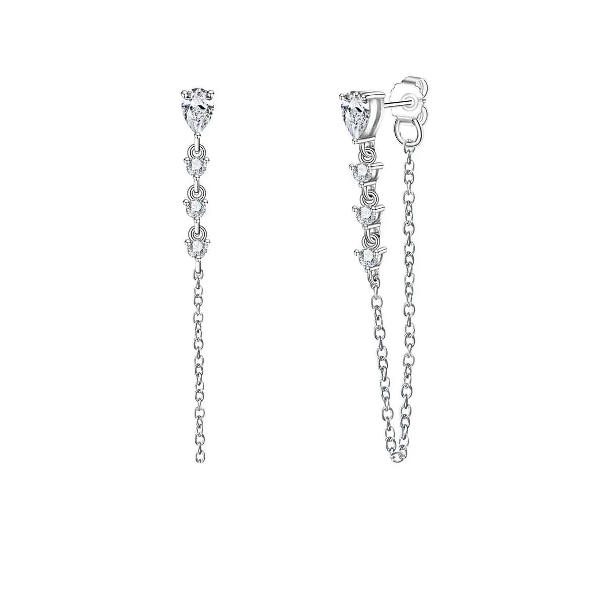 Brinco Cascata com Moissanites Pear – Ouro Branco 18k