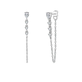 Brinco Cascata com Moissanites Pear – Ouro Branco 18k