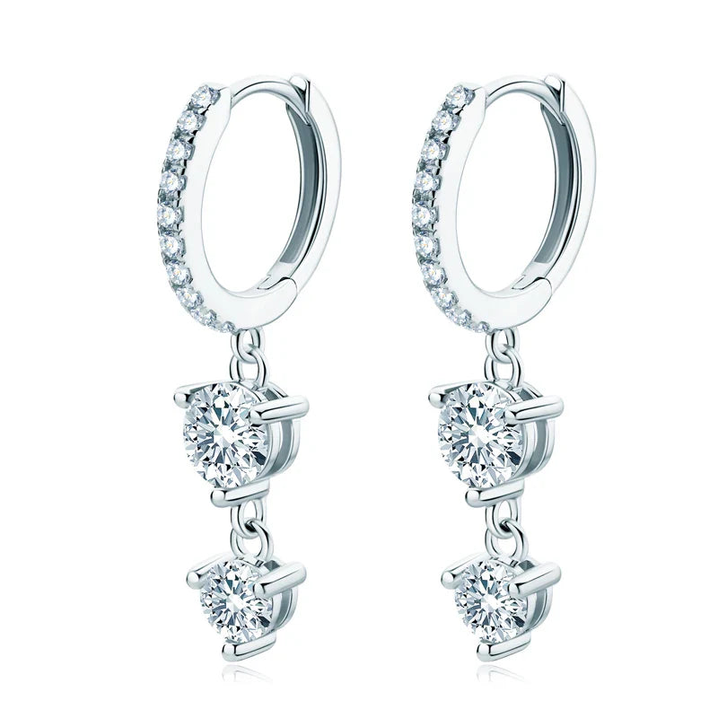 Brinco Pendant Brilhante com Moissanite – Ouro Branco 18k