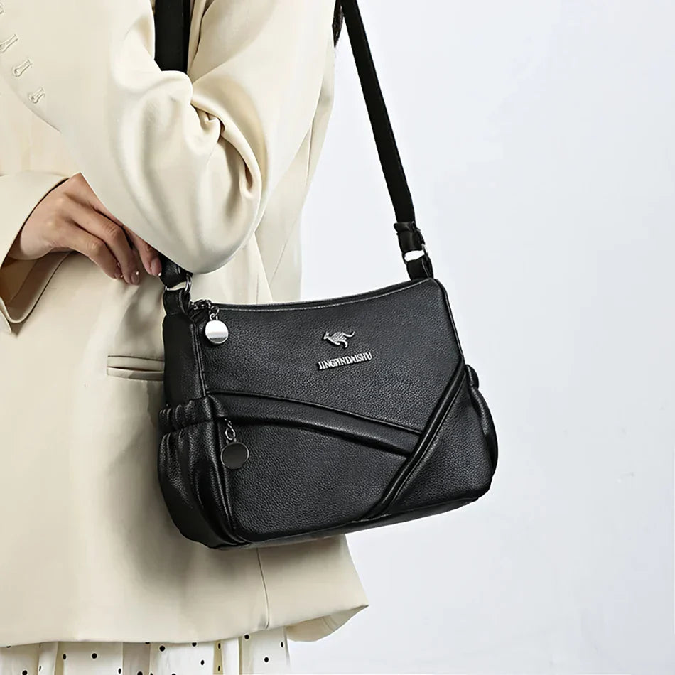 Bolsa mensageiro de grande capacidade multi bolso para mulheres Bolsas de ombro de couro macio bolsa crossbody tendência da moda de alta qualidade
