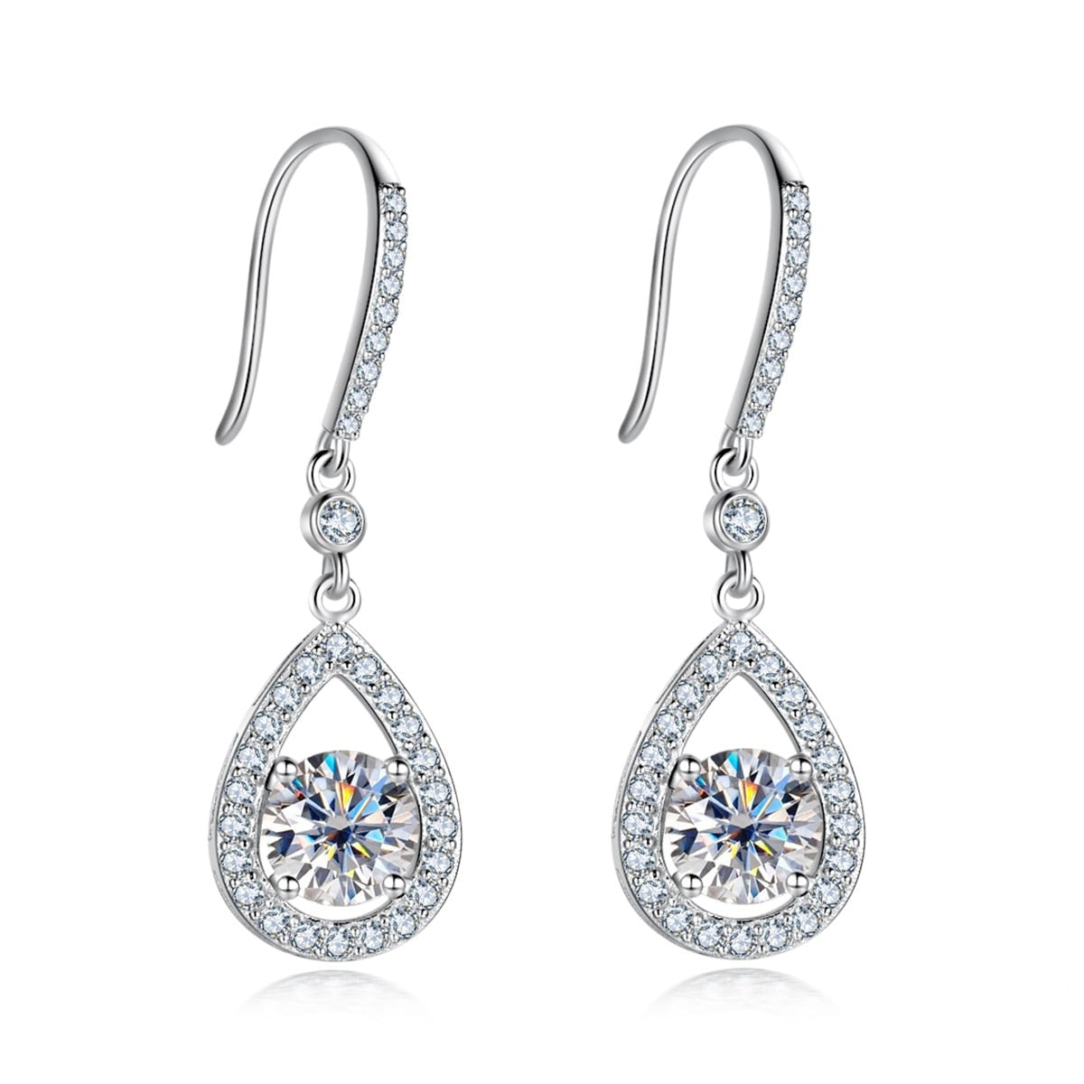 Brinco Gota Pera com Moissanite – Prata 925