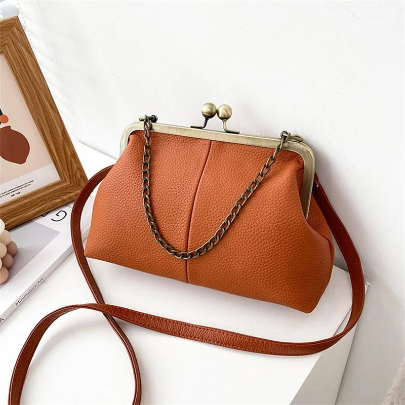 Bolsa de ombro pequena elegante de couro PU para mulheres, bolsa retrô, bolsas crossbody, couro macio, designer de luxo