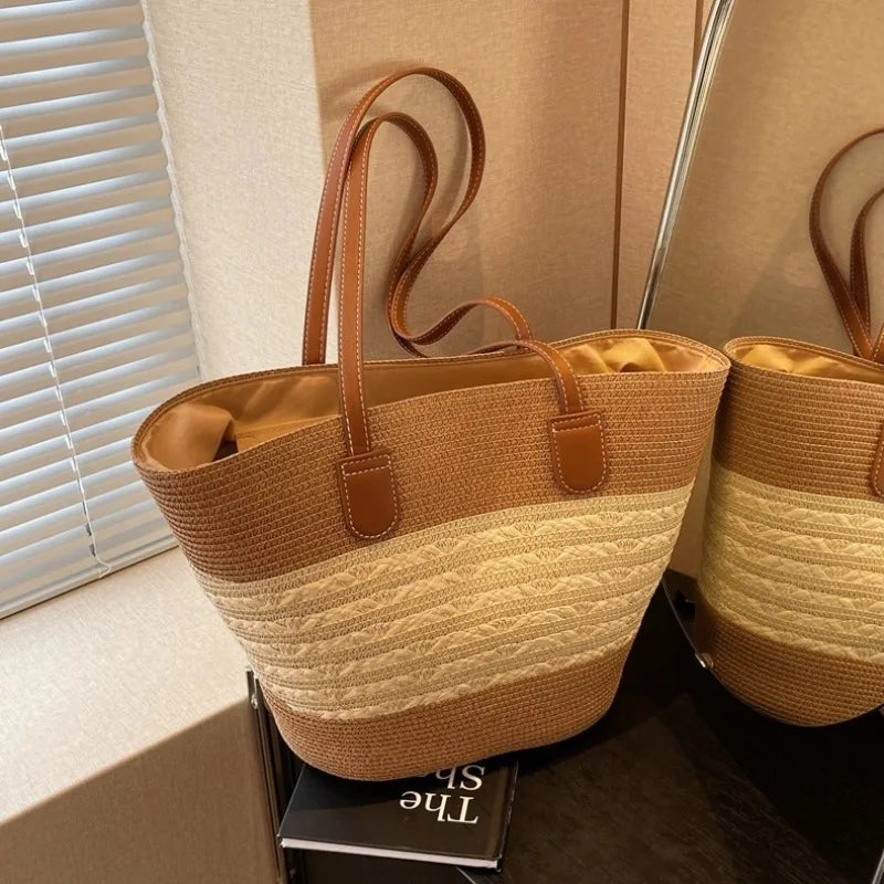 Bolsa de palha feminina, de praia, de férias, ao ar livre, grande capacidade, bolsa de ombro, viagem, verão, Ins Wind, novo, 2022