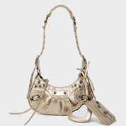 Bolsa Feminina de Couro Preta Estilo Retrô Com Alça Ajustável e Acessórios