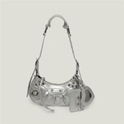 Bolsa Feminina de Couro Preta Estilo Retrô Com Alça Ajustável e Acessórios