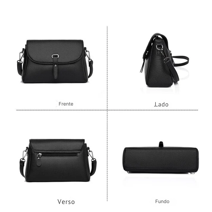 Bolsa Transversal Preta Feminina Com Fechamento de Aba e Fivela – Ideal Para Uso Diário