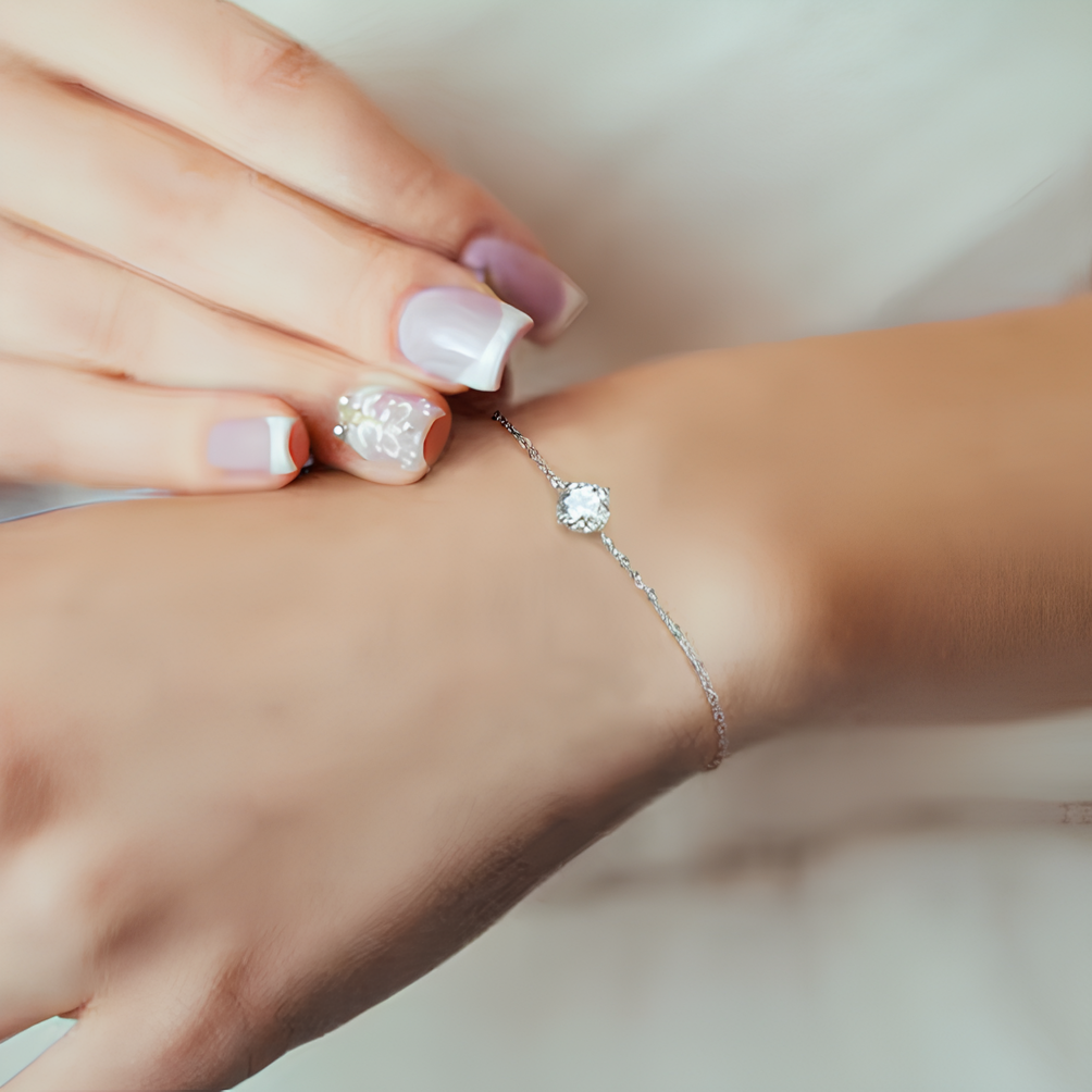 Pulseira Brilho Solitário com Moissanites – Ouro Branco 14k