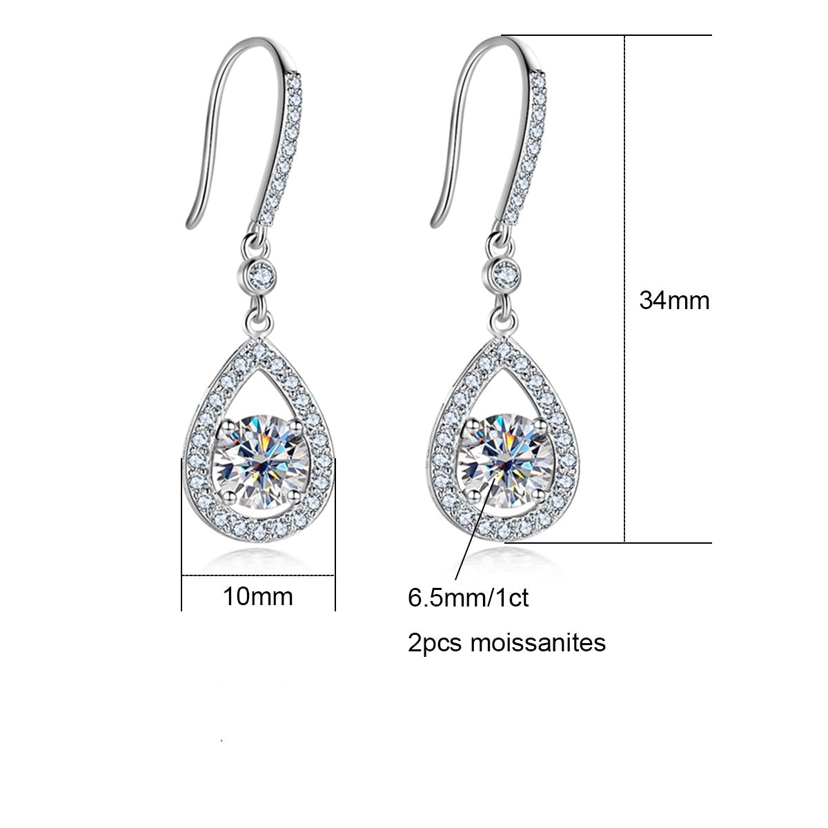 Brinco Gota Pera com Moissanite – Prata 925