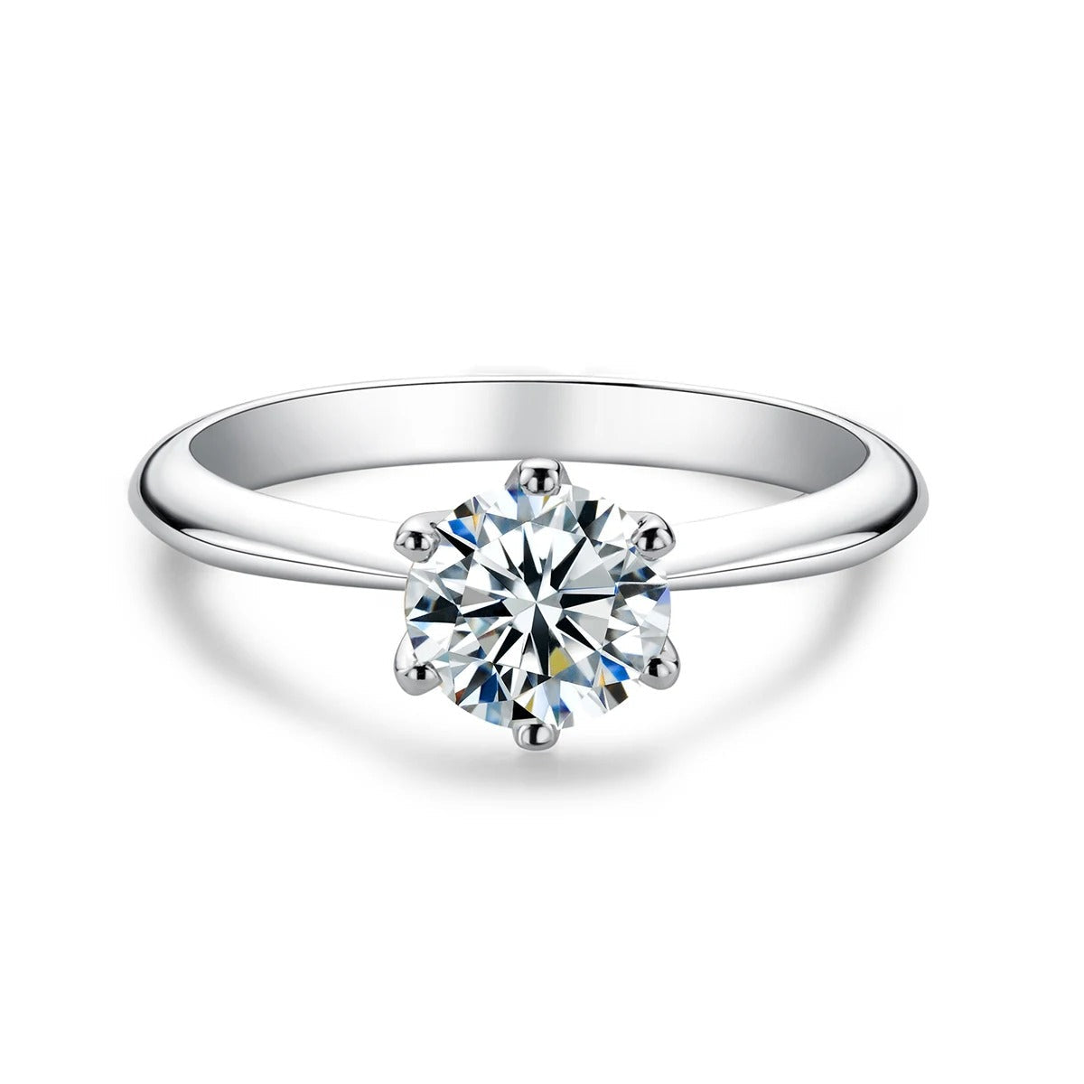 Anel Solitário com Moissanite Brilhante – Prata 925